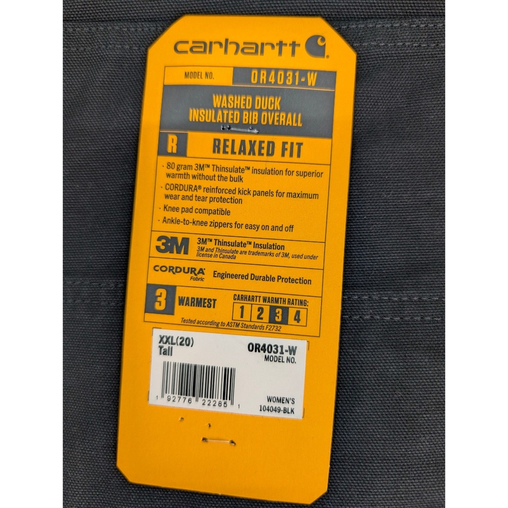 Carhartt Washed Duck Insulated Bib Overalls Women's XXL Tall Black OR4031-W NWT - Picture 16 of 16